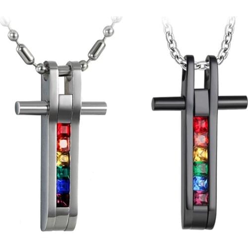 BONISKISS Stainless Steel Rainbow Necklace Gay Pride Necklace Colofrul Dog Tag Chain Necklace for Man Women Fashion Jewelry