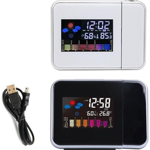 LED Digital Projection Alarm Clock Temperature Thermometer Desk Time Date Display Projector Calendar USB Charger Table Led Clock