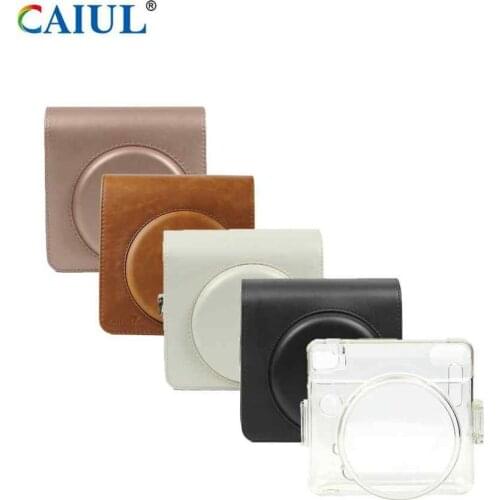 CAIUL Protective Case for Fujifilm Instax Square SQ6 Brown/Blush Gold/Black/ Pearl Whit Soft PU Leather Bag with Shoulder Strap