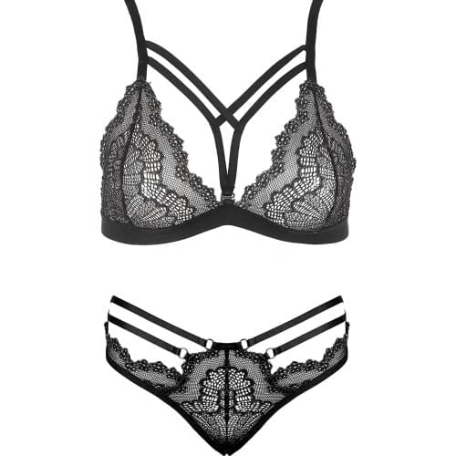 Kapsız Unfilled Black Transparan Bra Set
