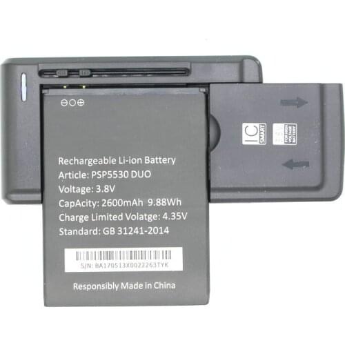 Ciszean 1x Replacement Battery For Prestigio PSP 5530 DUO PSP5530 DUO 2600mAh 3.8VDC Mobile Phone Battery + Universal Charger