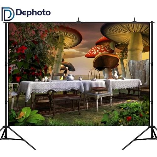 DePhoto Photography Backdrop Alice in wonderland banquet carpet mushrooms Birthday Party Children photo background studio Custom