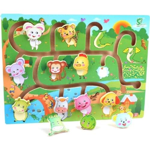 Slide Labyrinth Puzzle Wooden Toys Educational Early Learning Children Puzzle Animal-body-match Maze Intelligence Gift Kids Toys