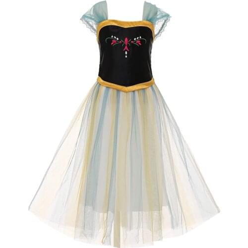Summer Children Dresses Anna Elsa Snow Queen Cosplay Prom Party Birthday Clothes Evening Princess Girls Costume Kids Baby Lace