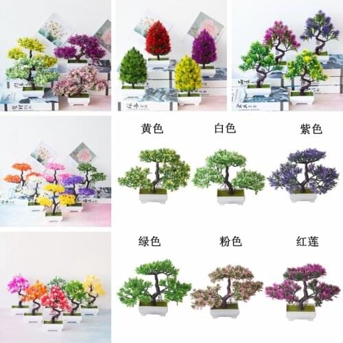 Home Garden Bedroom Living Room Bathroom Party Decoration Fake Plants Bonsai Artificial Small Pine Tree White Potted Bonsai