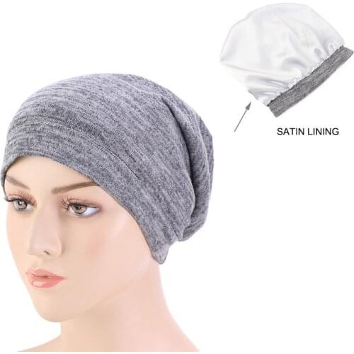 Two-tone Lined Satin Toe Cap Night Cap Chemotherapy Cap Fashion Cap 2021 Elastic Fashion Turban Hat Solid Women Warm Headsacrf