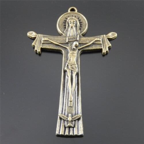Julie Wang 1PCS Jesus Rosary Cross Crucifix Charms Antique Bronze Necklace Bracelet Jewelry Making Accessory