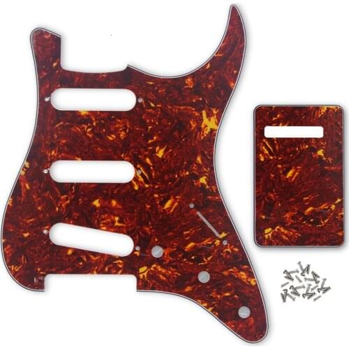 FLEOR Red Tortoise Shell No Hole Guitar Pickguard SSS & Back Plate & Screws For FD ST Guitar Parts
