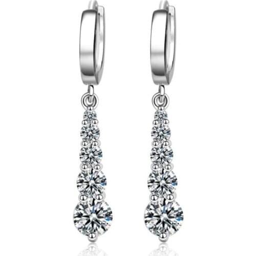 Quality Silver 925 Sterling Earrings For Girl Princess Shiny CZ Accessories Bright Crystal Round Drop Earrings Women Jewelry