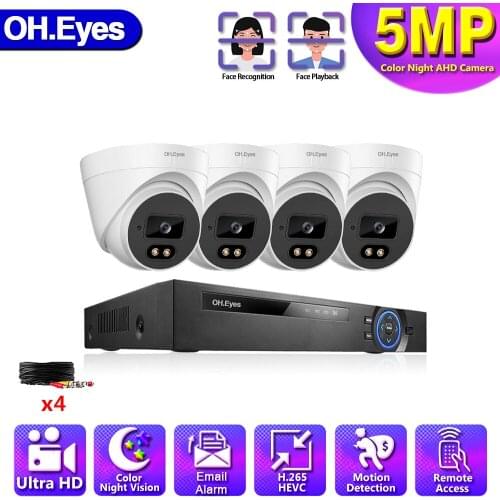 5MP CCTV DVR Home Security Monitoring Camera System Set 4Channel DVR Kit Indoor Face Detection Video Surveillance Camera Kit