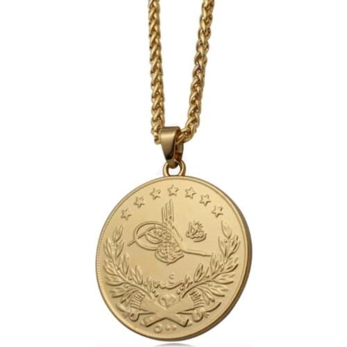 Classic Ottoman Turkey Gold Color Coins Pendant Necklace Men Charm Amulet Jewelry