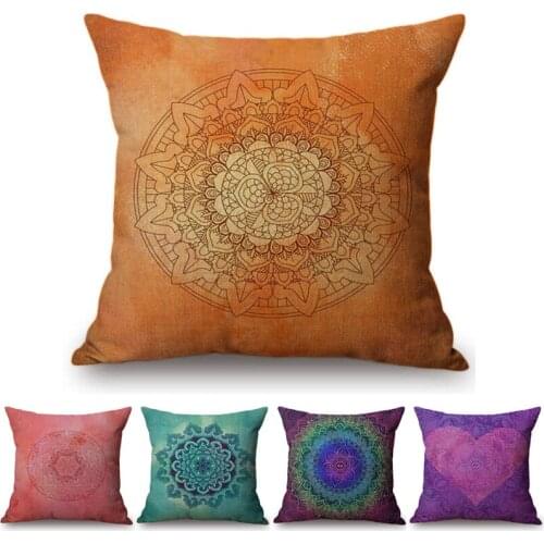 2018 Bohemian Floral Pattern Datura Design Home Decorative Sofa Cushion Cover Cotton Linen Yellow Red Exotic Mandala Pillow Case