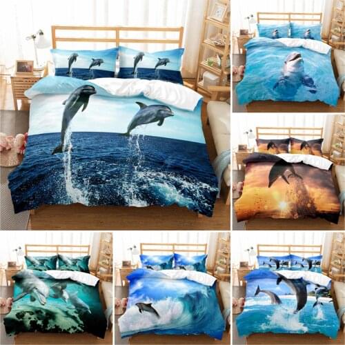 Lovely Dolphine Bedding Sets Decor Home Quilt Duvet Cover Set With Pillowcase For Kids Adults 2/3 PCS Animal Bedclothes