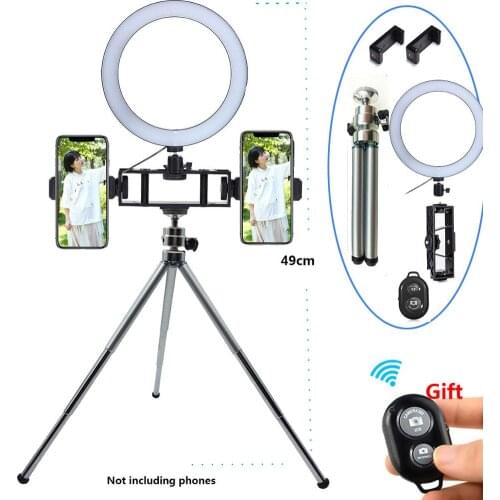Metal Mini Tripod for Selfie LED Flash Light Multi-position Bracket Base for Iphone Xiaomi Huawei Phones Video Bloggers Shooting
