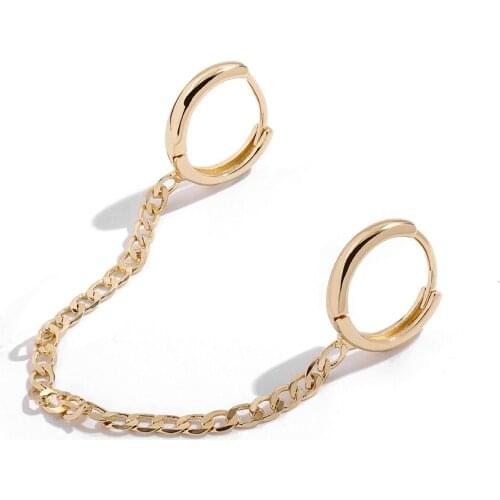 Trendy Double Circle Huggie Earrings Link Chain Ear Bone Hoops for Women Gothic Gold Color Chains Ear Cuff Female Jewelry