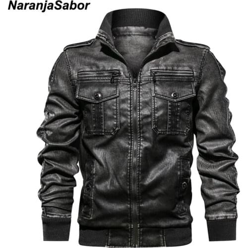 NaranjaSabor Leather Jacket Men 2020 Winter Turndown Collar PU Motorcycle Coat Men Leather Coat Male Brand Clothing EU Size N594
