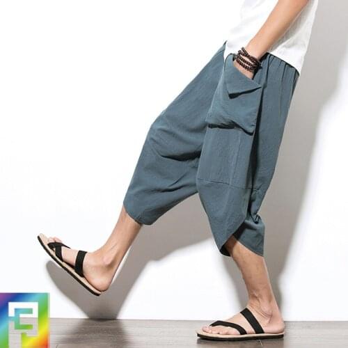 Men Sweatpant Linen Summer Nepal Loose Harem Bloomers Running Jogging Athletic Workout Casual Yoga Trouser Sportswear 5XL