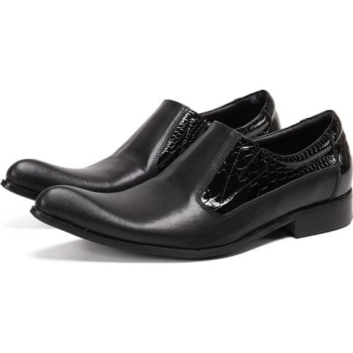 Мужская обувь solid black mens genuine leather black oxford zapatos slip on men dress shoes male office business wedding shoe