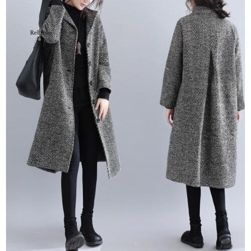 Autumn Winter Warm Long Coat Women Korean Elegant Ladies Single-Breasted A-Line Plus Size Wool Jacket Coats Monteau Femme