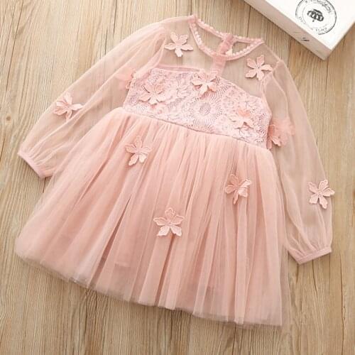 Girls Dresses Long sleeve Toddler Kid Dresses Mesh Sleeve Princess Dress Flower Girl ClothesFor Wedding 2-6Y