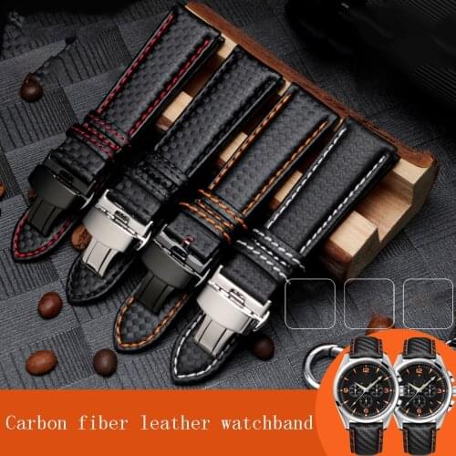 Carbon fiber leather watchband 18 20 21 22 23 24mm fashion sports carbon fiber leather watch strap for citizen s-eiko M-IDO belt