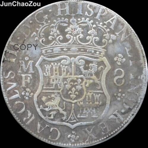 Mexico 1767 8.MF. pillars Dollar Brass Silver Plated Replica Coins