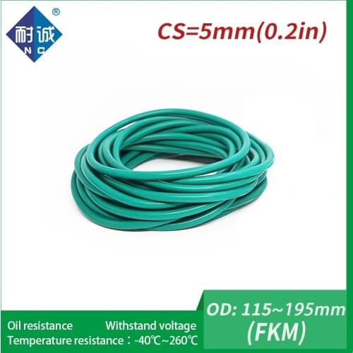 1PC/lot Rubber Ring Green FKM O ring Seals Thickness 5mm OD115/120/130/140/150/155/170/195mm Rubber O-Rings Fuel Washer
