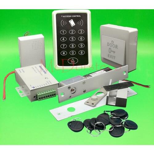 125khz Rfid Card Door Access Control kit Full Door Access Kit electric Bolt lock + Power Supply Suitable for Single Glass door