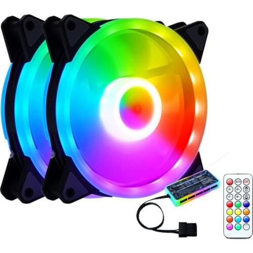 120Mm RGB Case Computer Fan Kit Quiet Color Change Wind Speed Adjustable with ARGB FAN Hub Remote Control for PC