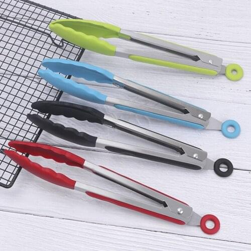 Silicone Food Tong Stainless Steel Kitchen Tongs Silicone Non-slip Cooking Clip Clamp BBQ Salad Tools Grill Kitchen Accessories