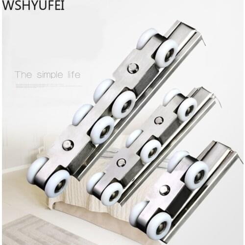 Three stainless steel gold hanging wheels Two-way sliding door track pulleys Kitchen door mute smooth sliding door wheels