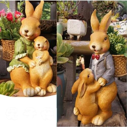 Outdoor Cute Animal Rabbit Flowerpot Resin Sculpture Balcony Garden Lawn Ornaments Crafts Courtyard Villa Figurines Decoration