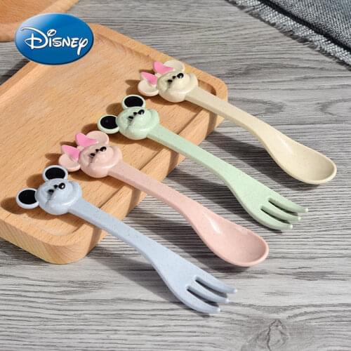 Disney Mickey Mouse Minnie Fork Spoon Set Cartoon Creative Tableware Environmental Protection