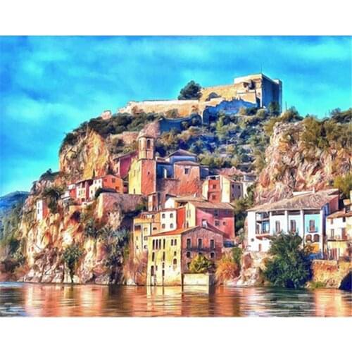 Landscape Seaside Town DIY Cross Stitch 11CT Embroidery Kits Craft Needlework Set Printed Canvas Cotton Thread Home Design