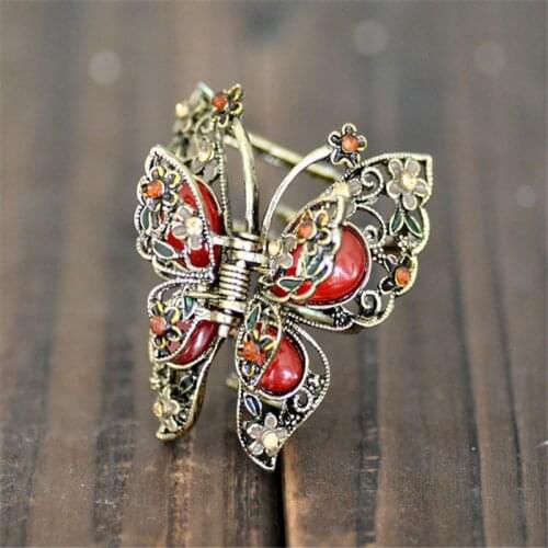 Beautiful Girl Big Butterfly Hair Claws Crystal Hair Ornaments Accessories Vintage Enamel Metal Crab Clip For Women Hair Jewelry