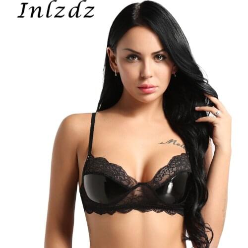 Womens Open Cup Latex Bra Top for Sex Wet Look Leather Wire-free Unlined Shelf Bra Sex Lingerie Exotic Costume Sexy Underwear