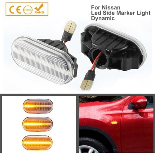 2Pcs Dynamic LED Side Marker Lights Car Accessories For Nissan Qashqai J10 Tiida March NP300 Note Cube 350Z R51 Turn Signal Lamp