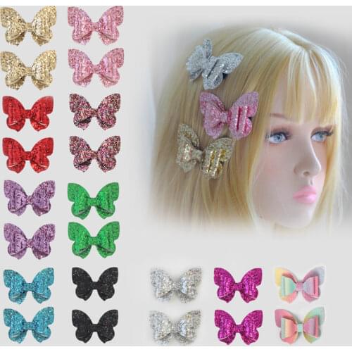 2PCS Sequins Bows Barrettes Cute Butterfly Shiny Glitter Hairpin Handmade Headwear Hair Clip Hair Accessories For Girls Kids