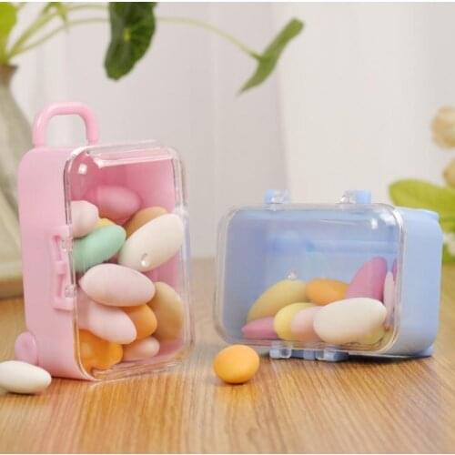 200pcs Travel Themed Mini Travel Suitcase Trolley Wedding Favor Box Plastic Candy Box SN217