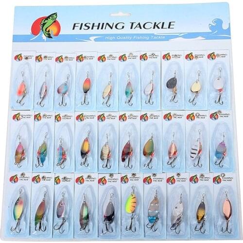 30 X Metal Mixed Spinners Fishing Lure Pike Salmon Baits Bass Trout Fish Hooks