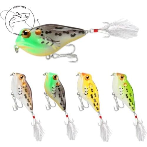 4pcs/set 6cm/8g Artificial ABS Plastic Soft Bait 3D Eyes Floating Water Frog Bionic Bait Swimming Depth 0.3m--1.2m 6#With Sharp