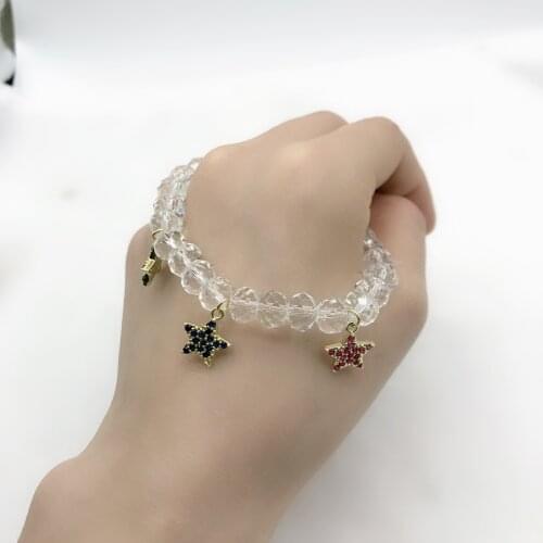 5pcs/lot Free Shipping Promotion Round Faceted Crystal Glass Stone Beads With CZ Paved Star Charm Bracelets
