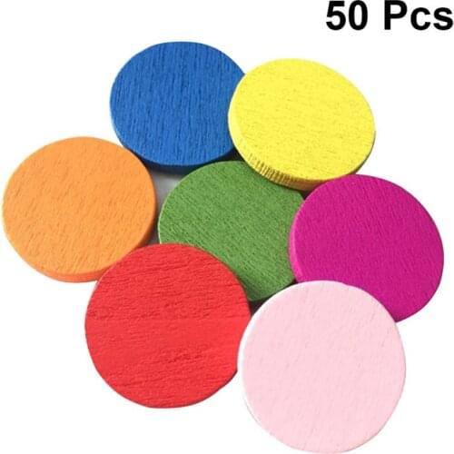 50pcs Colorful Round Wood Circle Kids Handmade Crafts Educational Handicraft Pupils Teaching Aids Round Wood Piece Tools A3