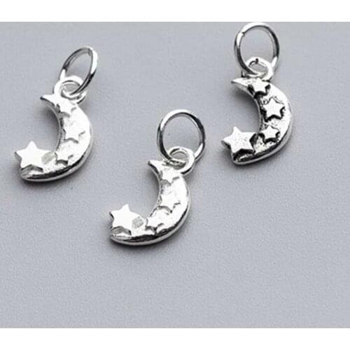 925 Sterling Silver Pretty Moon&Star Stereo Bracelet Charms DIY Jewelry Findings Supplier Female Decoration Silver Pendants