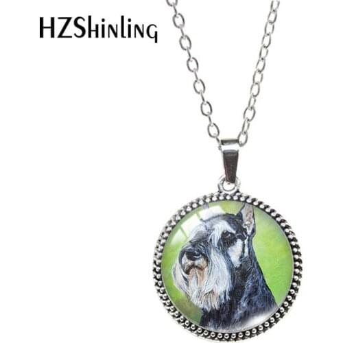 Pet White and Black Schnauzer Dogs Pattern Antique Necklace Glass Cabochon Dome Fashion Jewelry