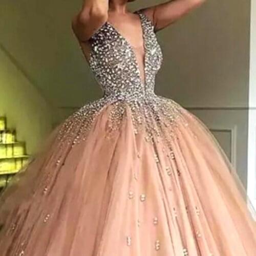 Shining vintage ball gown Quinceanera Dresses V Neck tulle Sweet 16 Dress