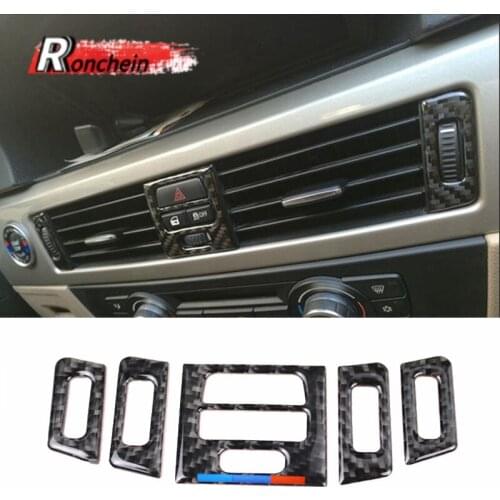 RONCHEIN Carbon Fiber Central Control Outlet Sticker Cover Trim for BMW 3 Series E90 E92 E93 Air Conditioning Outlet Interior