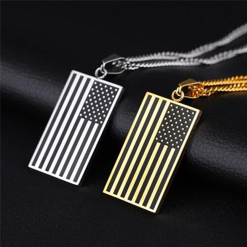 Top Quality Stainless Steel Silver Gold Color Rectangle Shape Pendant Necklace Charm Chain New Fashion Necklaces Men Jewelry