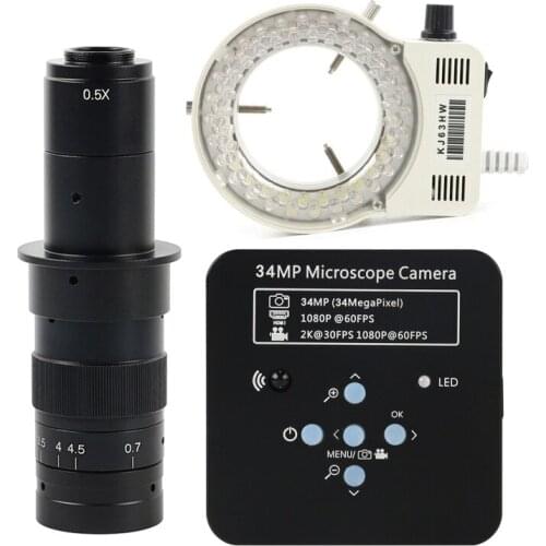 34MP 1080P 2K 60FPS 100X 180X 300X C Mount Lens Lab HDMI USB Industrial Electronic Digital Video Microscope Camera PCB Soldering