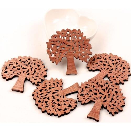 Tree Wood Ornaments Handmade Wooden Crafts Accessories Home Decoration Scrapbooks Children Painting DIY 60x58mm 5pcs